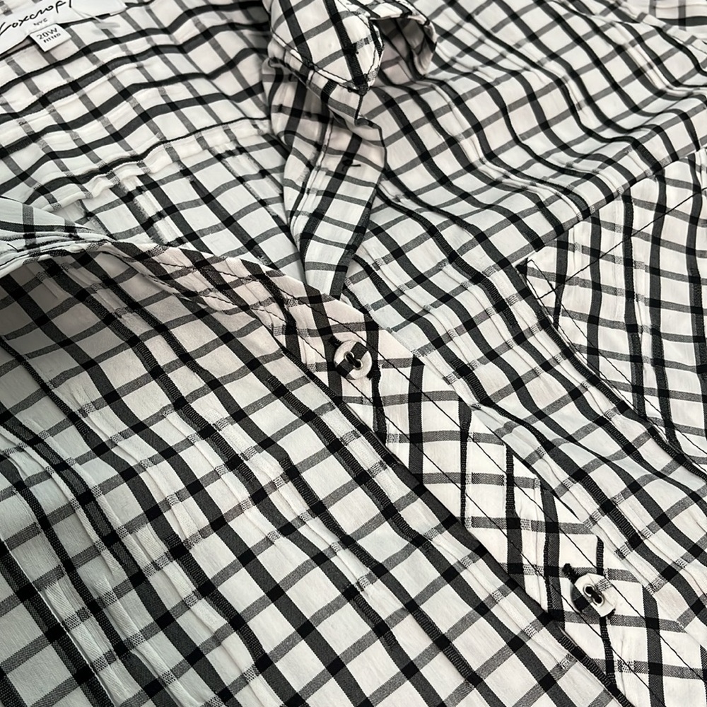 Foxcroft Hampton Button Top Womens Size 20 Black White Plaid Mature Casual - Picture 5 of 10